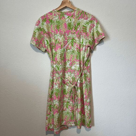 Lilly Pulitzer Vintage Pink Green Safari Floral Wrap Dress Women's Size Large - Picture 3 of 5